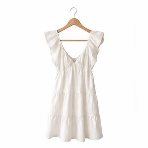 Express White Tiered Mini Dress XS NWT Cottagecore Boho Ruffle Summer